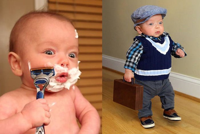 Pictures of babies doing manly things