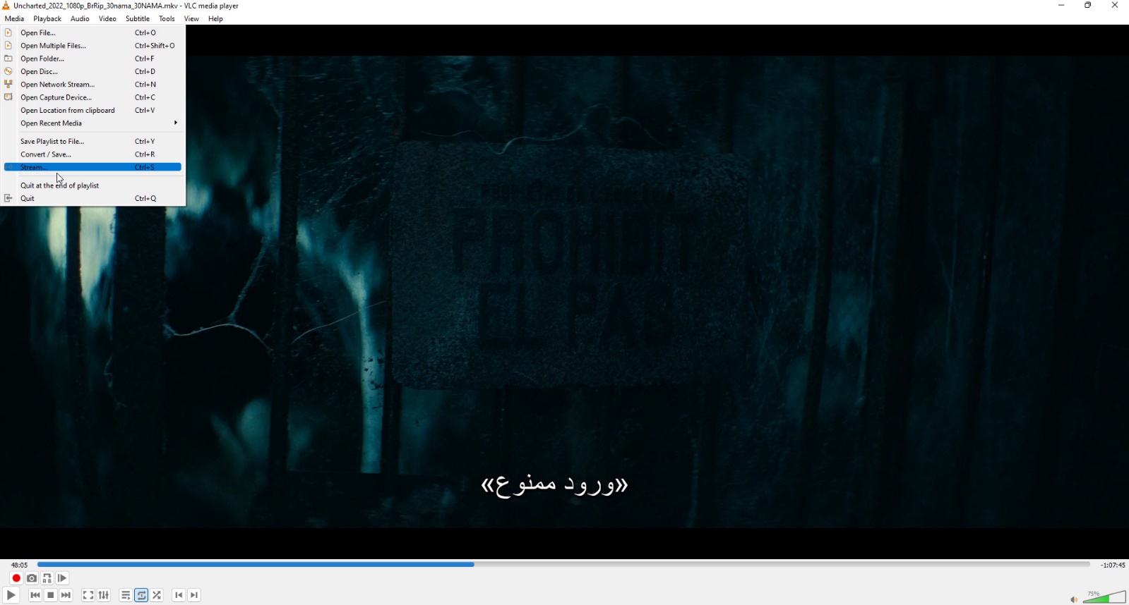 A movie with Farsi subtitles is playing in VLC