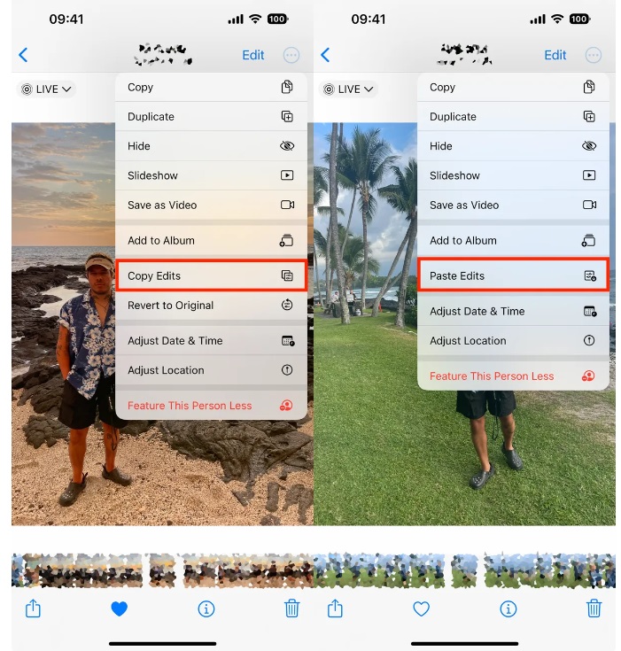 Copy the editing settings of an image and paste on other images