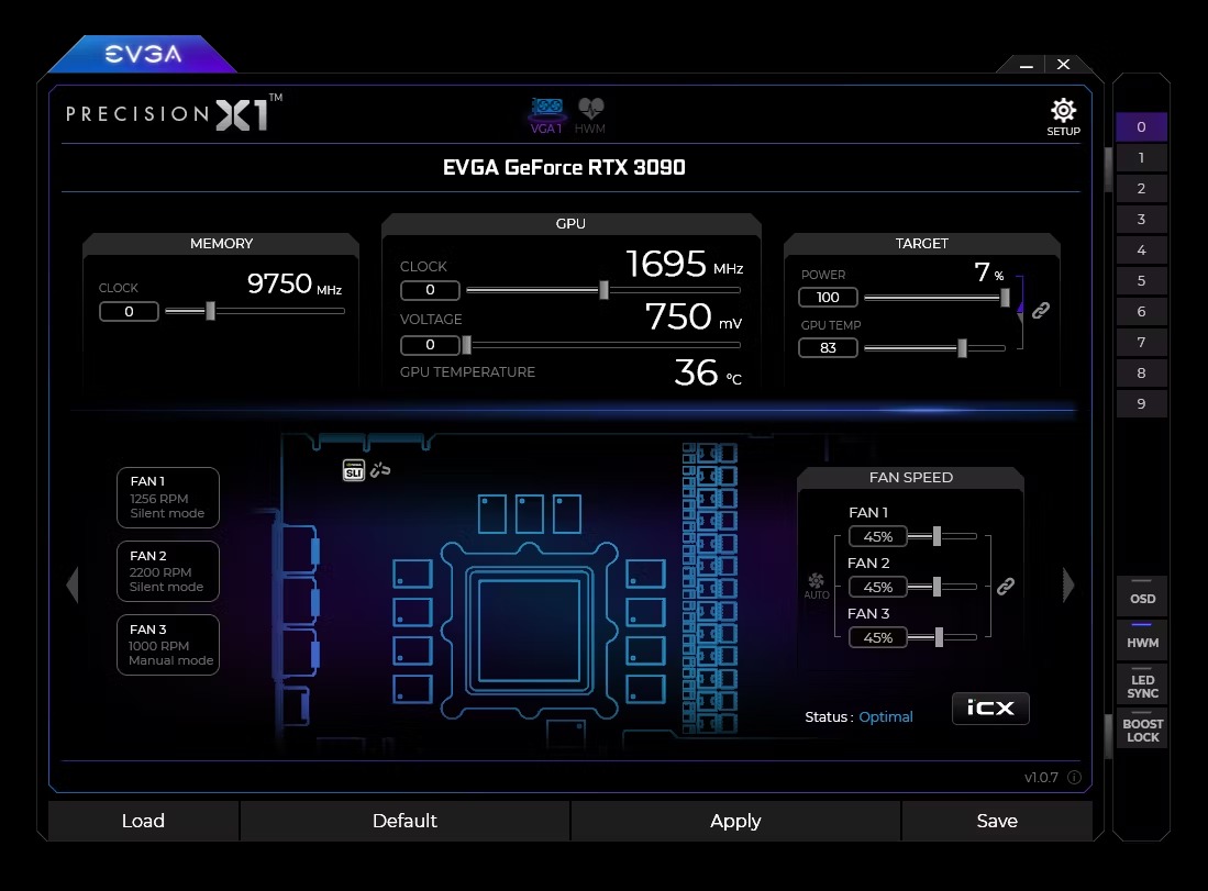 EVGA Precision X program for graphics overclocking