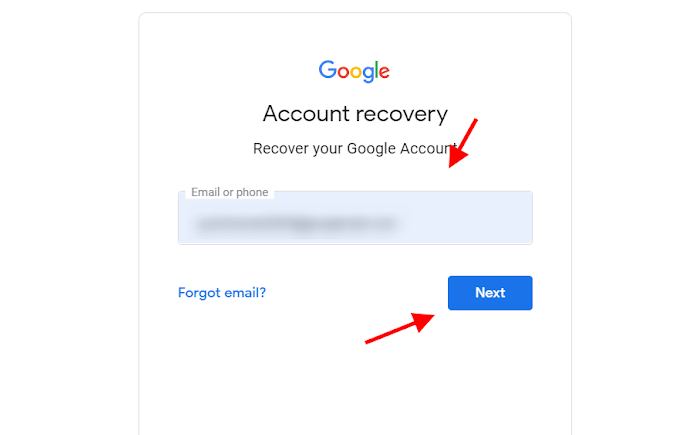 Gmail account recovery page