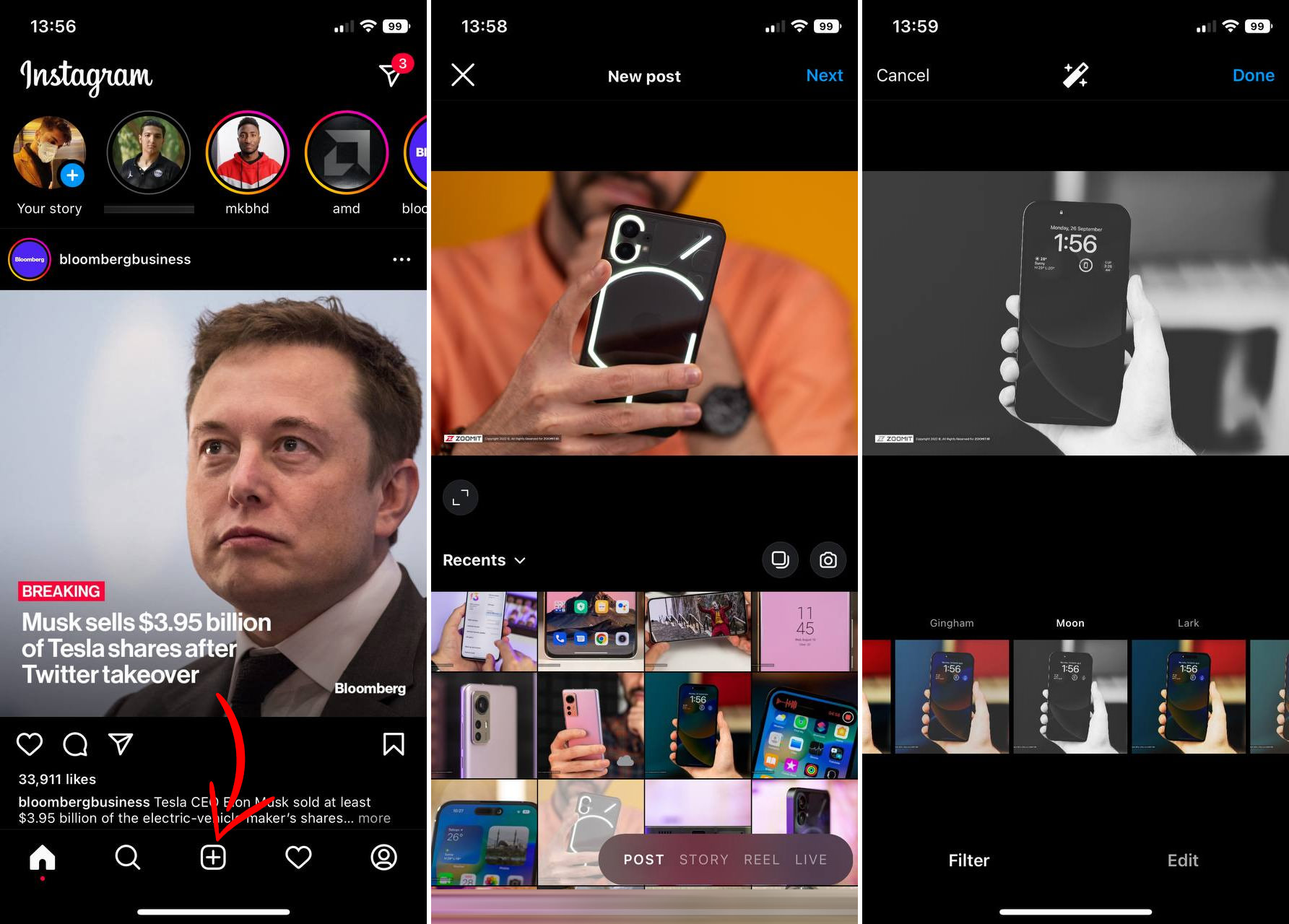 How to send an Instagram post on iPhone iOS image of Elon Musk