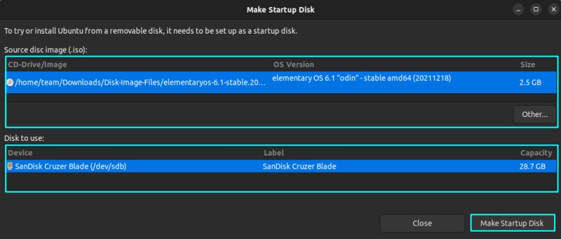 Installing Linux on Flash with Startup Disk Creator
