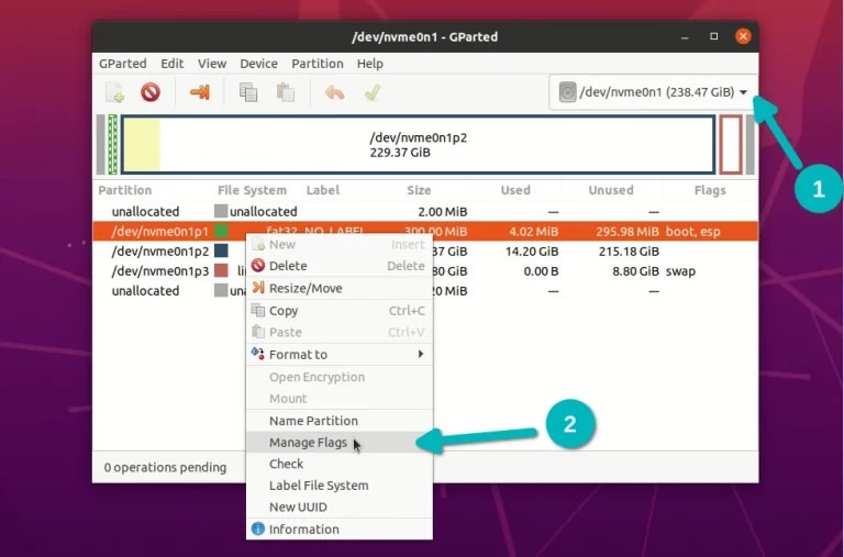 Remove the ESP flag in Ubuntu