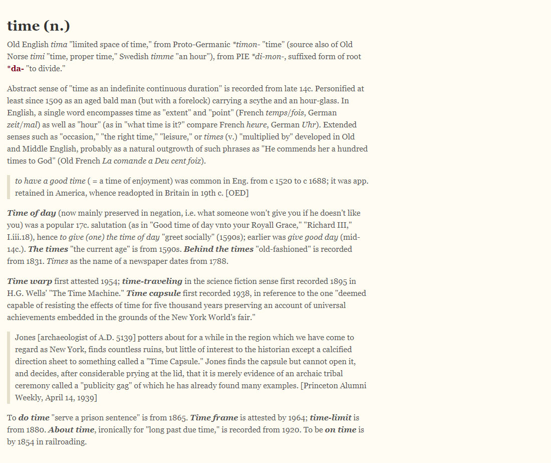 Screenshot of Online Etymology Dictionary website