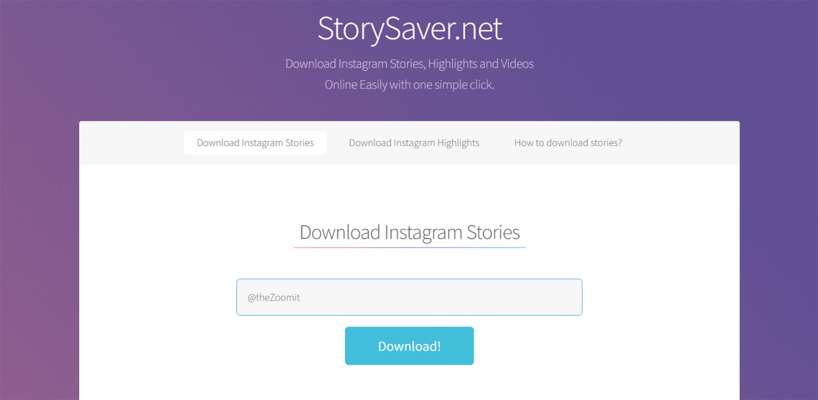 Screenshot of storysaver.net site