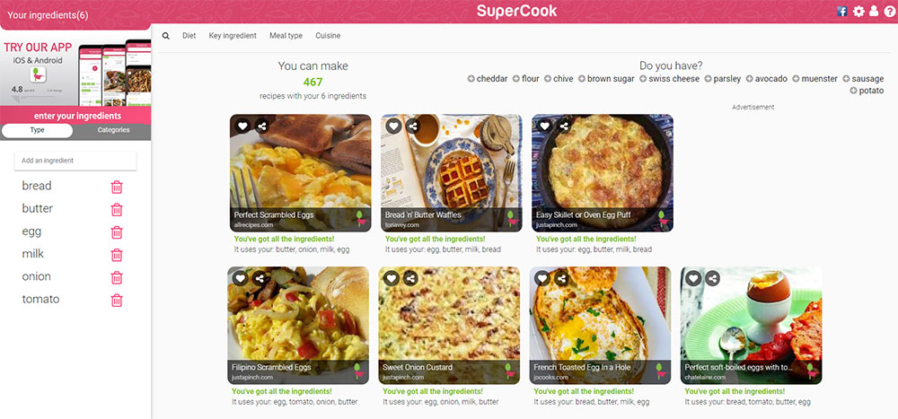 Screenshot of Supercook website