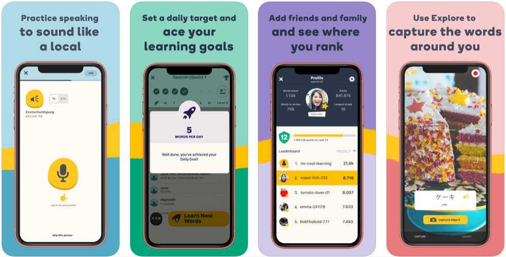 Screenshot of the English language learning application Learn Languages ​​with Memrise