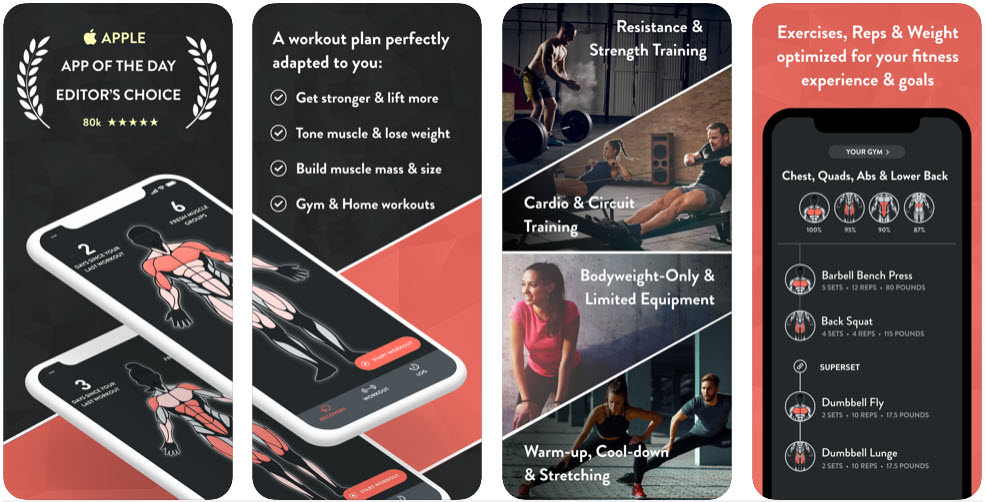 Screenshot of the Fitbod Gym & Home Workout Log app