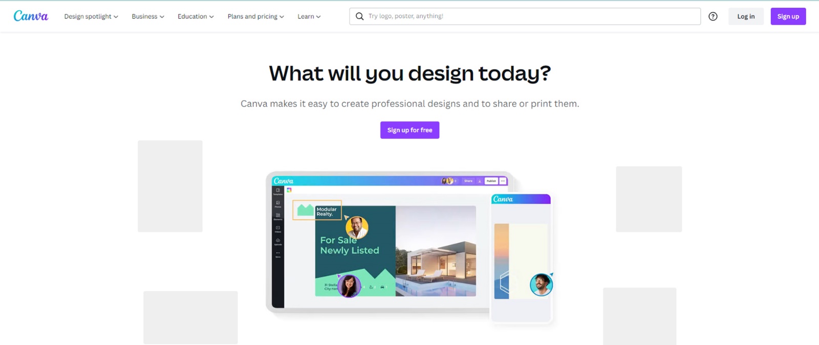 Screenshot of the introduction page of Canva that tells about its capabilities