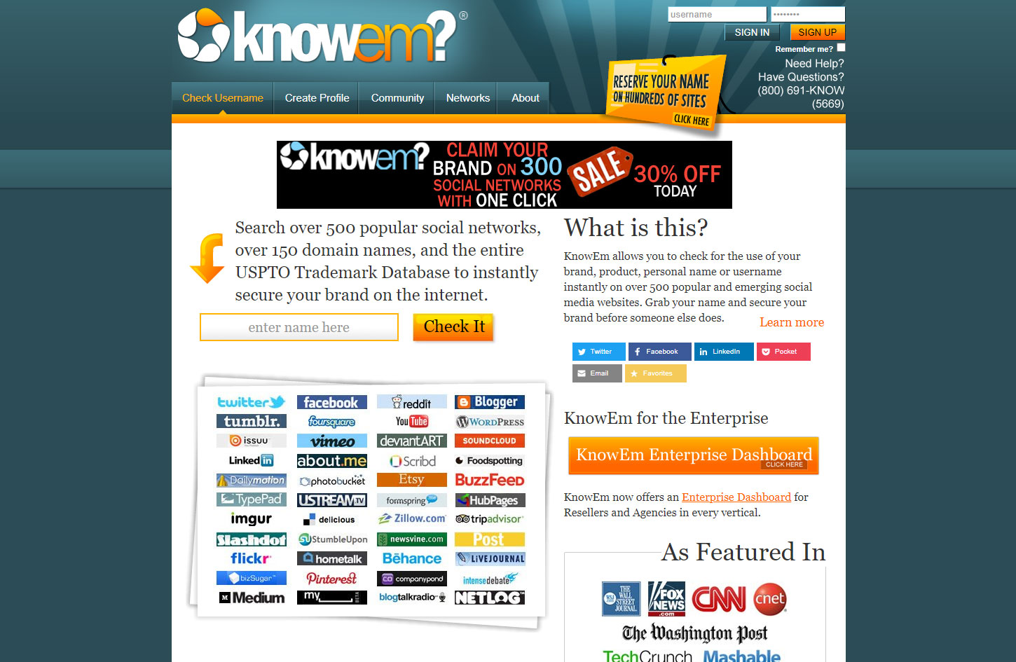 Screenshot of the KnowEm website