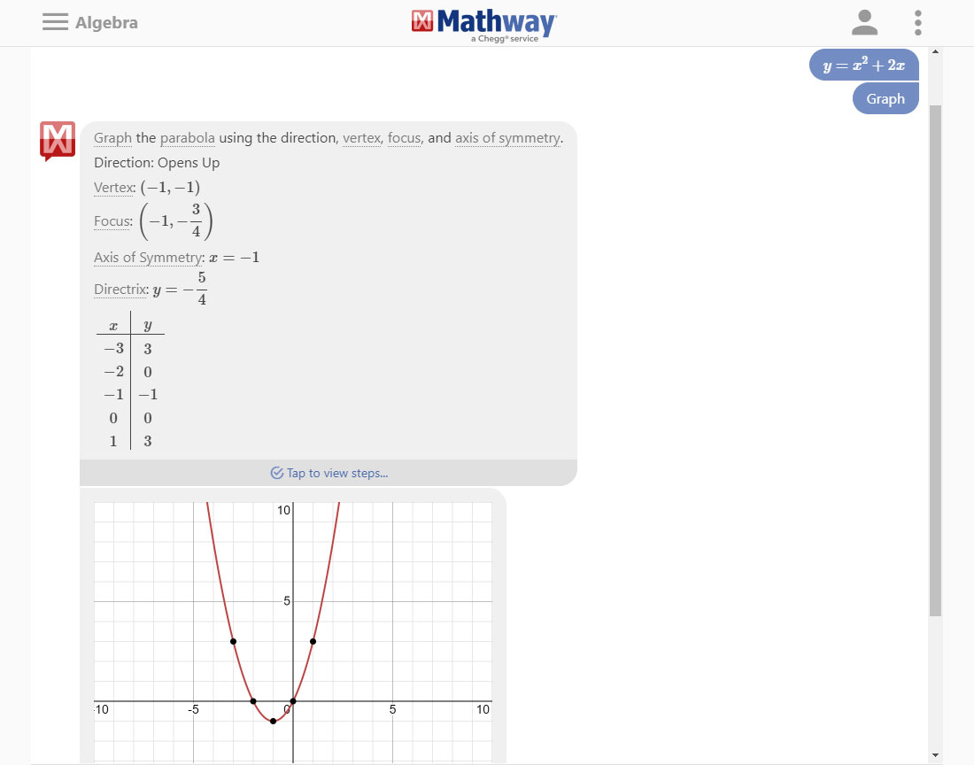 Screenshot of the Mathway website