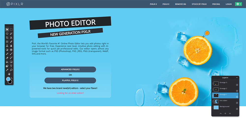 Screenshot of the Pixlr website