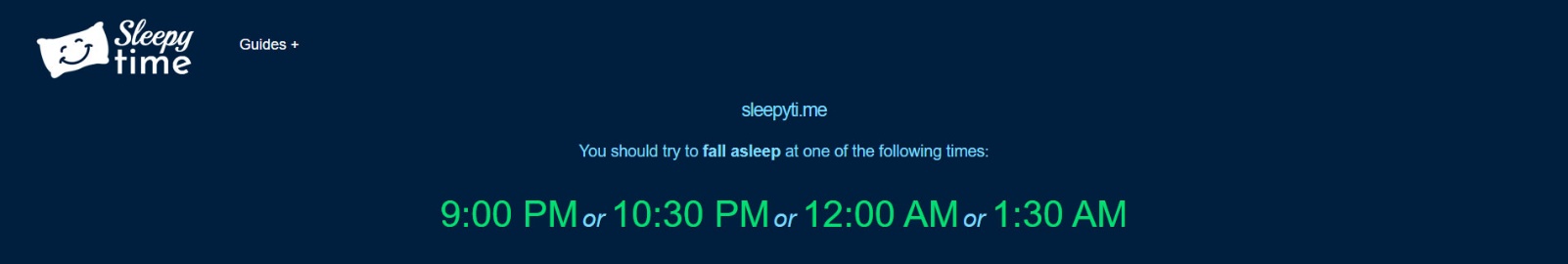 Screenshot of the SleepyTime website