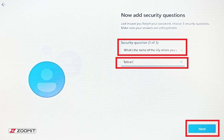 Security questions during Windows 11 installation