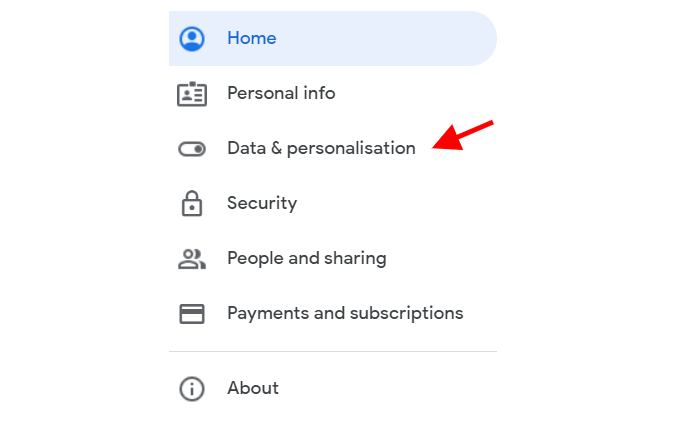 Selecting the data section and personalizing the Gmail account