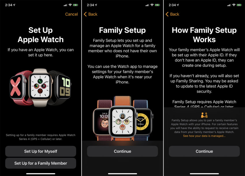 Setting up an Apple Watch for a family member