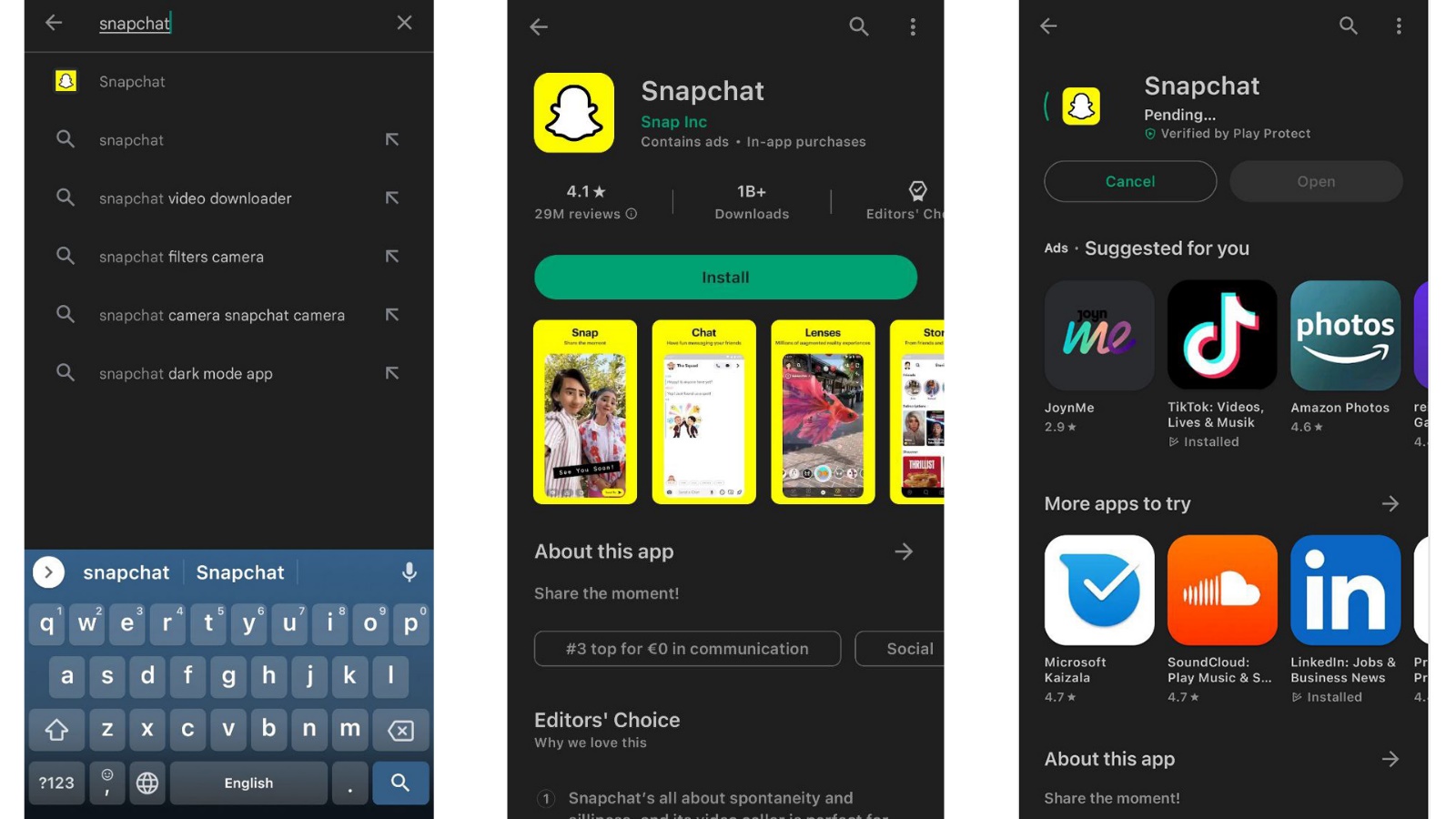 Steps to install Snapchat on Google Play Android