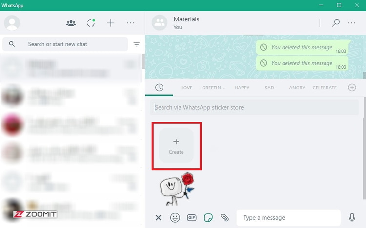 The option to make stickers on desktop WhatsApp