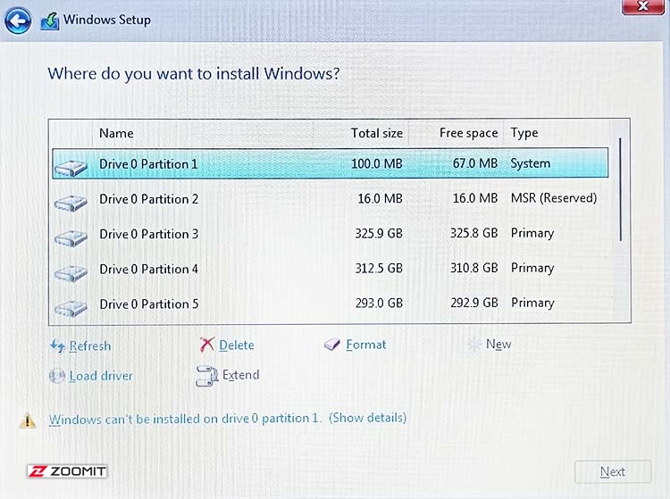 Windows 11 installation partitioning