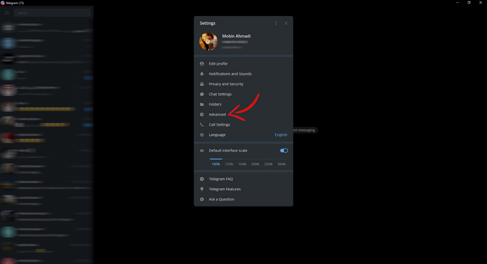 Windows desktop Telegram settings page