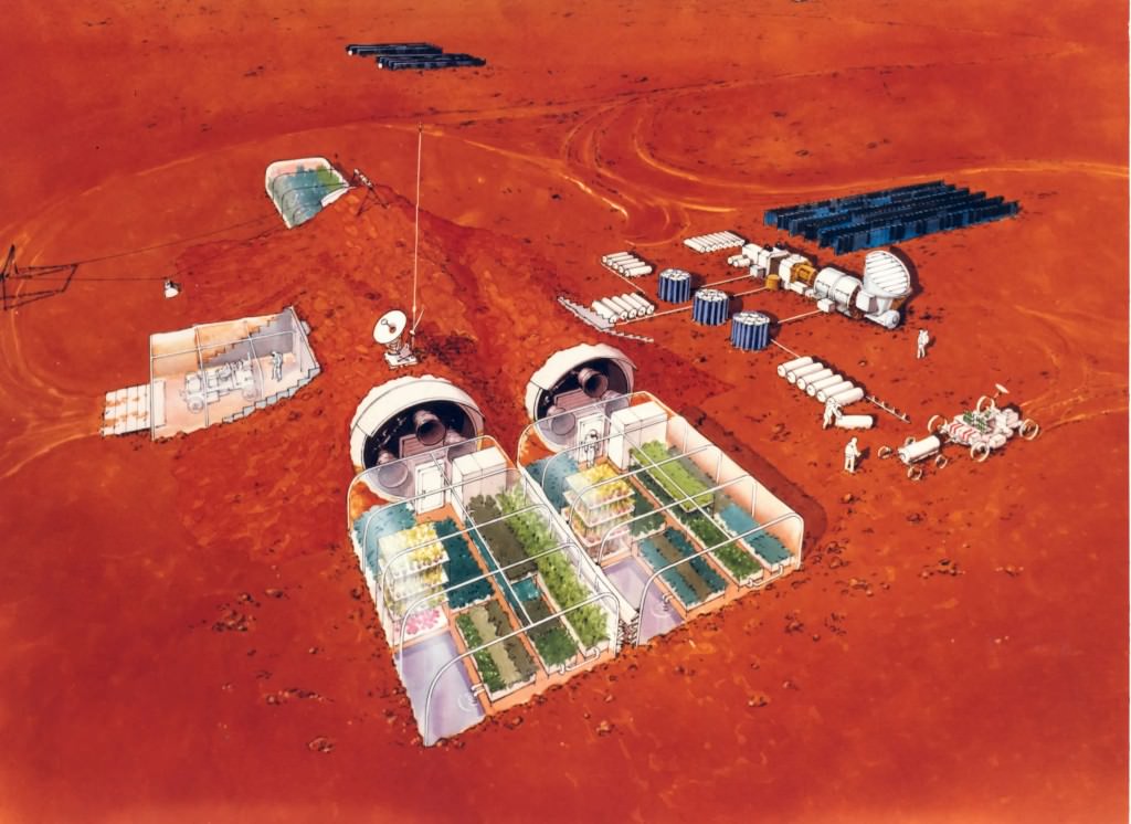 A colonist on Mars, the red planet