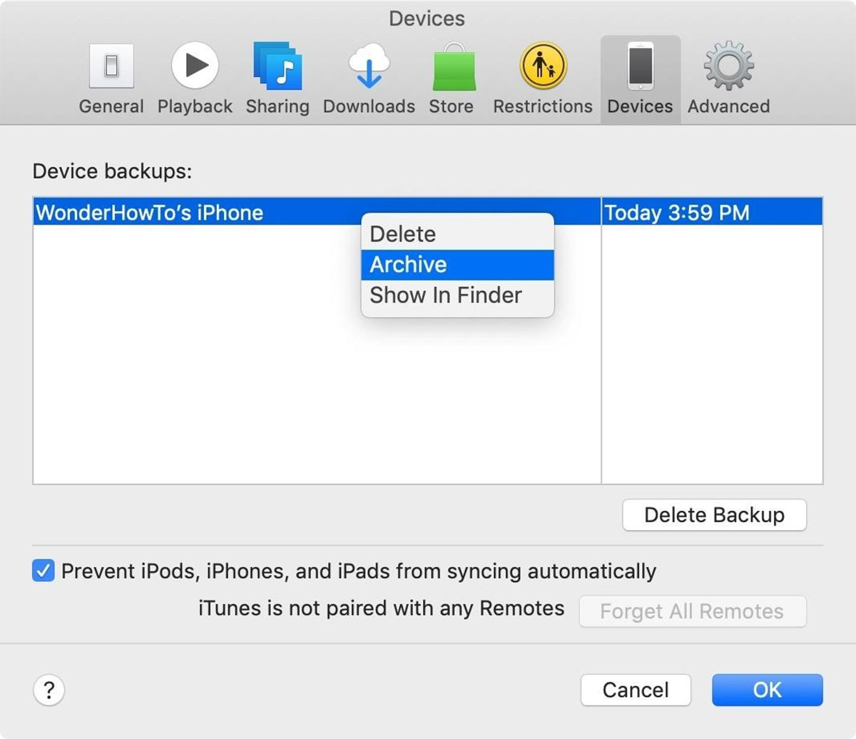 Archiving iPhone backup