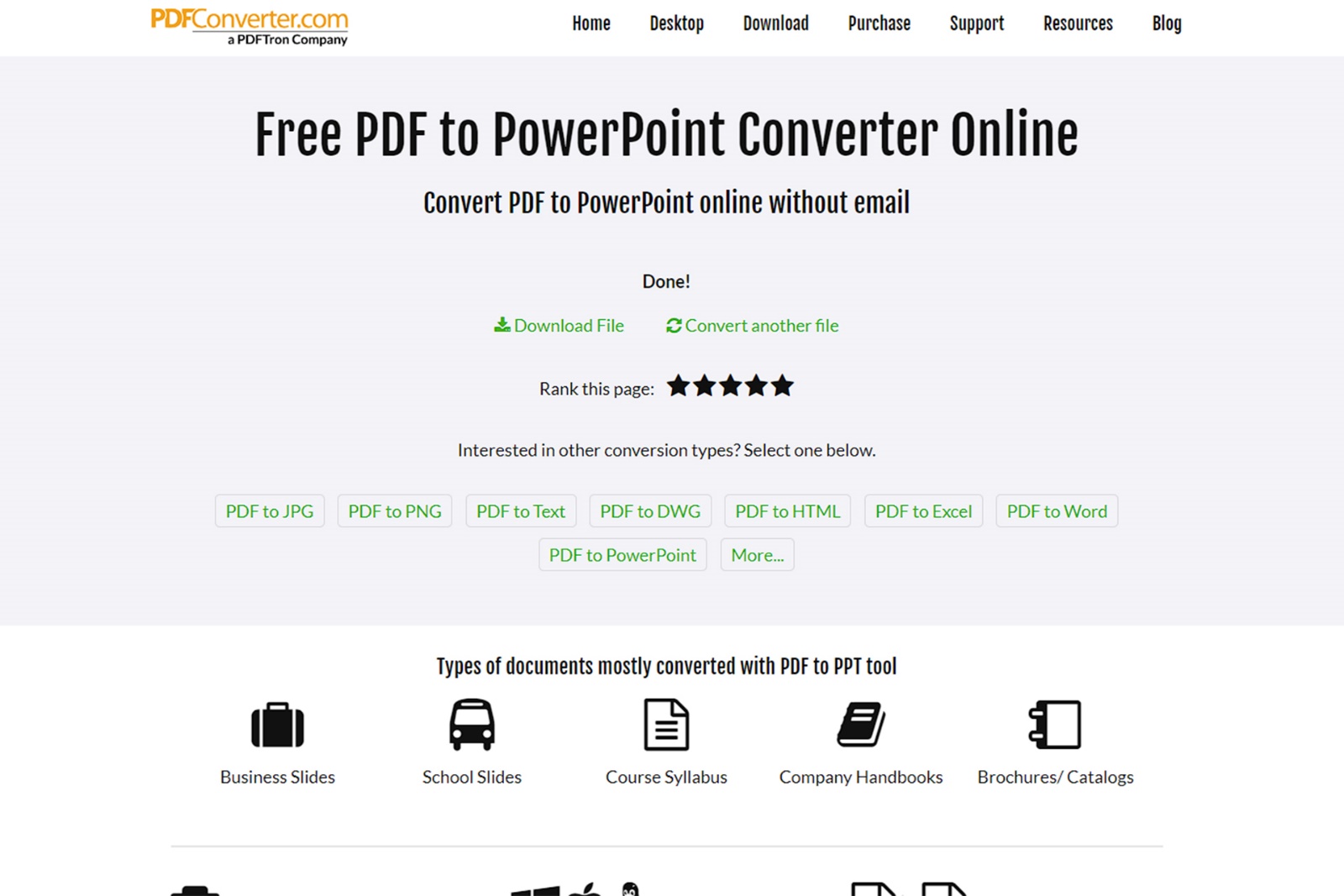 Completing the process of converting the PDF file to PowerPoint