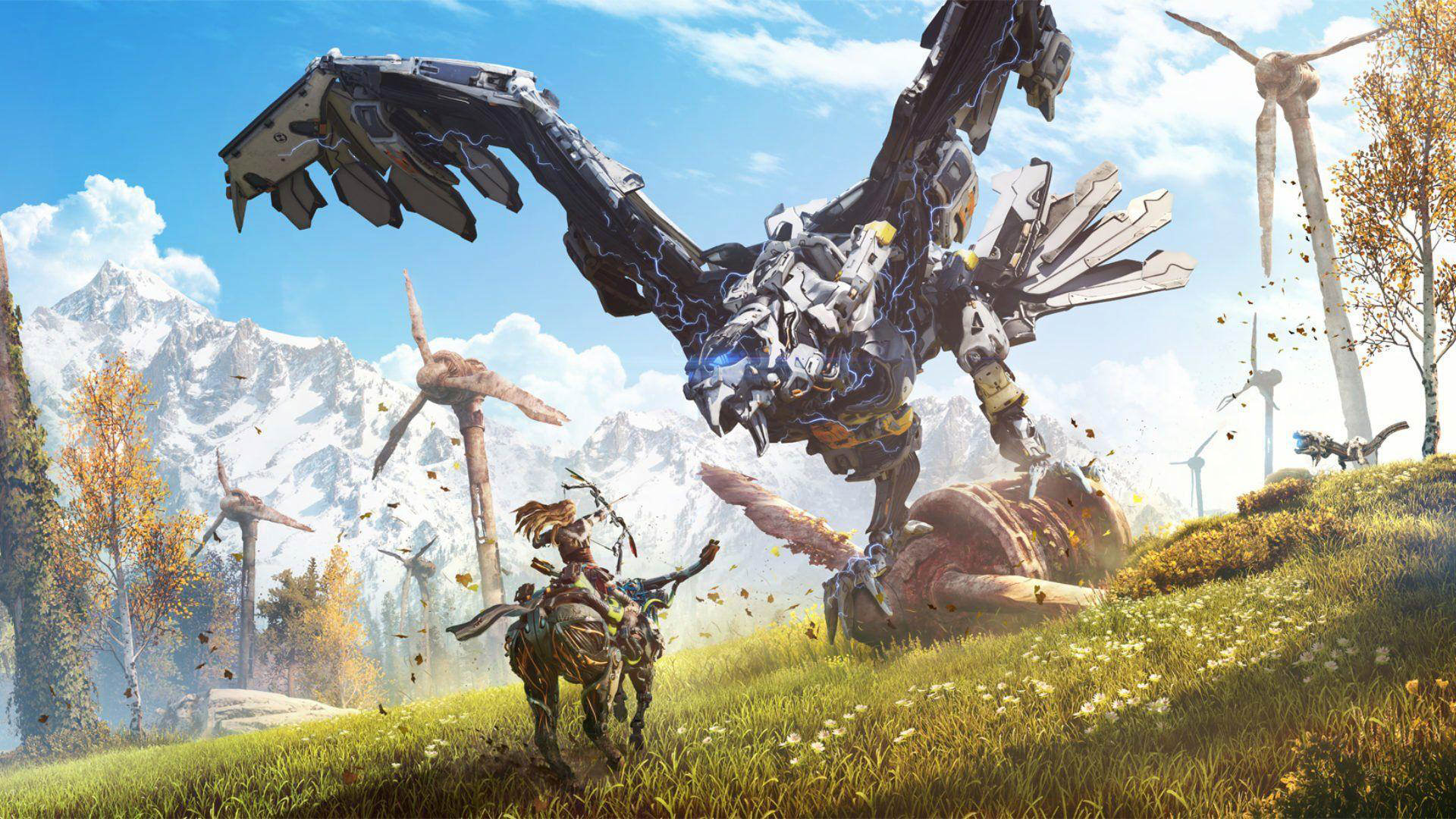 Eloi hunting one of the robots in Horizon Zero Dawn Complete Edition