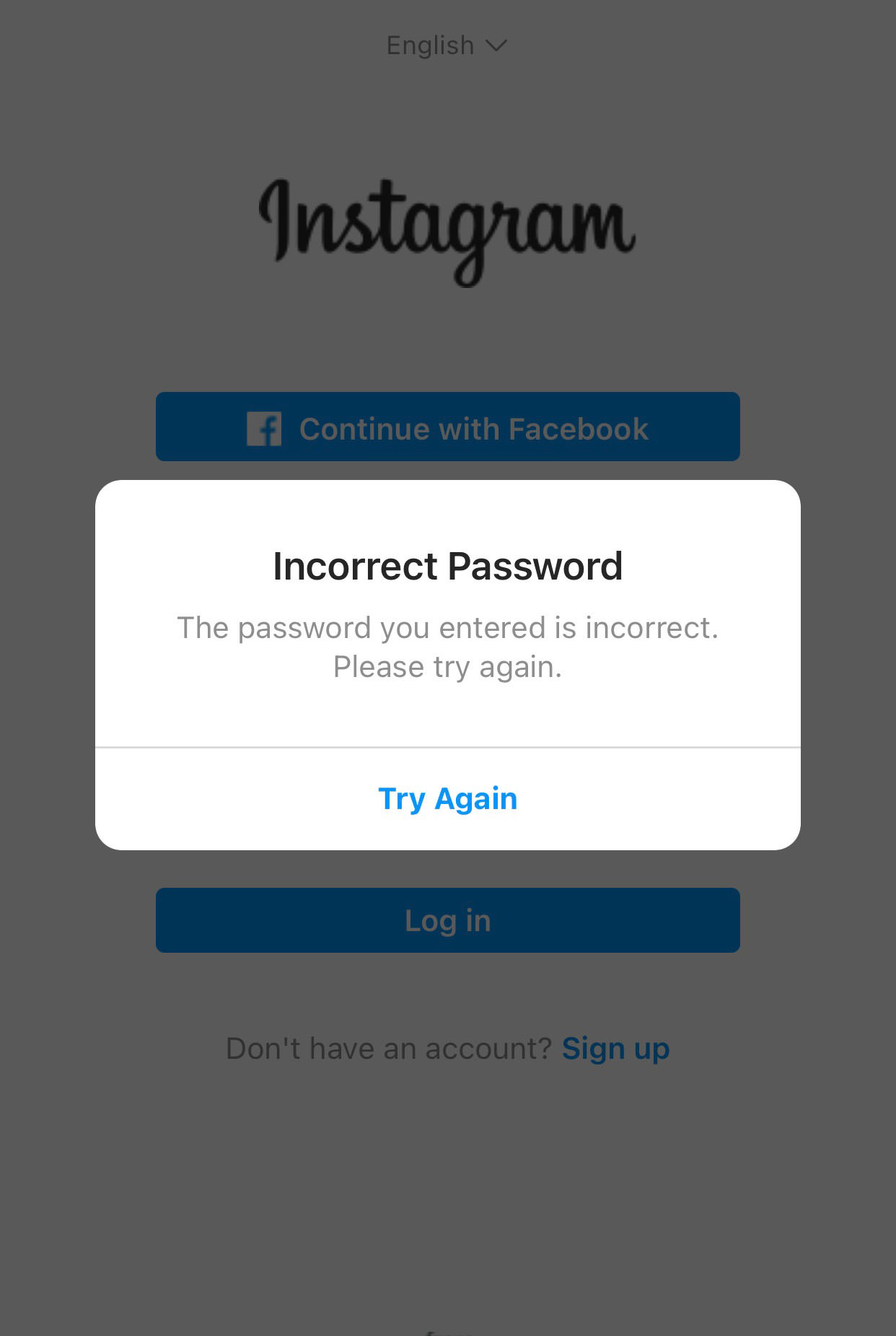 Incorrect Instagram password