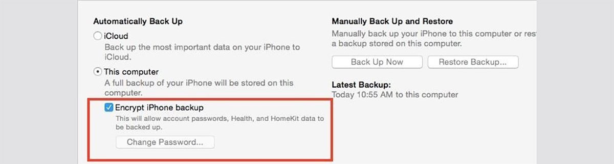 iPhone backup encryption in iTunes