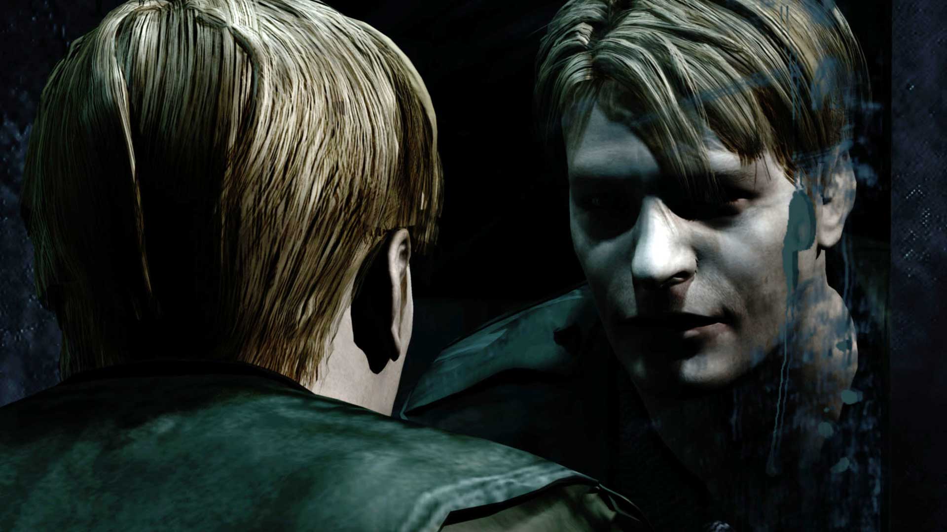 James is looking at himself in the mirror of Konami's Silent Hill 2 game.
