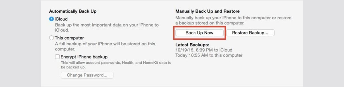 Manual iPhone backup in iTunes