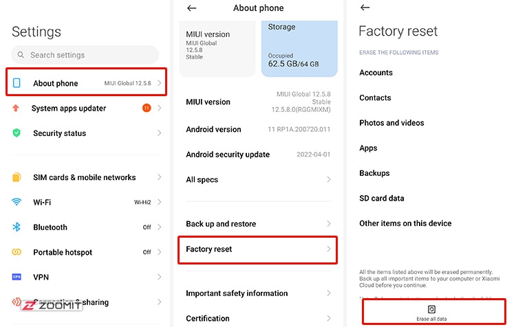 The first step is to factory reset Xiaomi from the settings menu