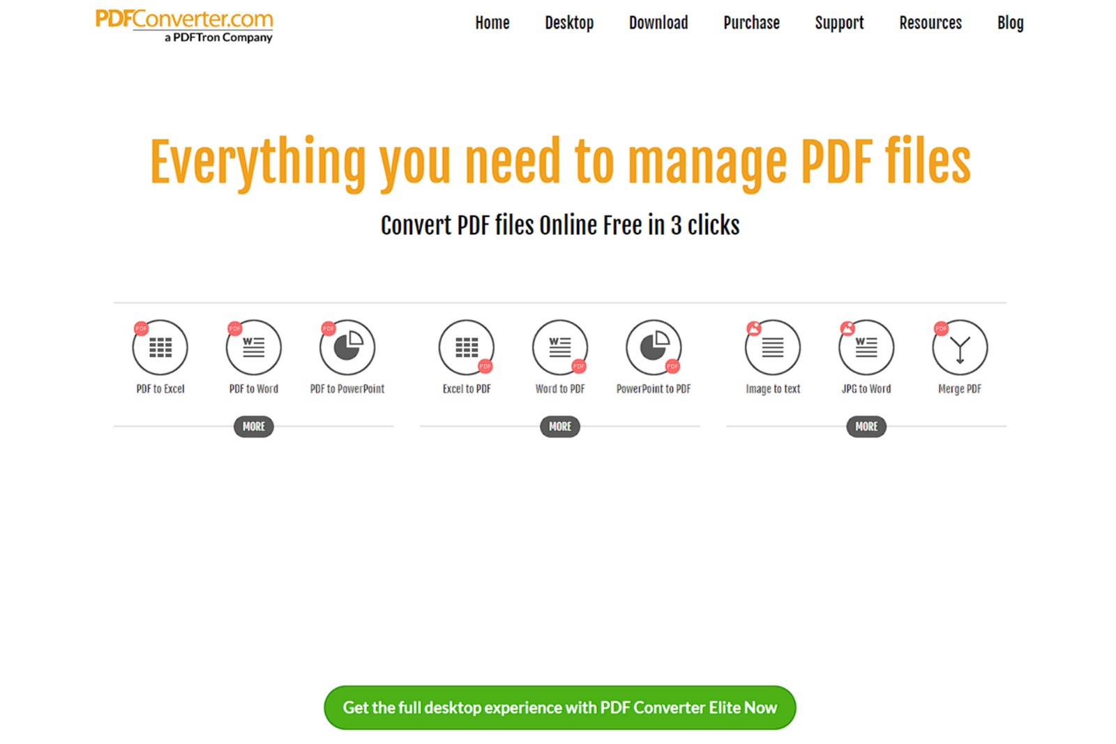 The initial page of a site for converting PDF files to different formats