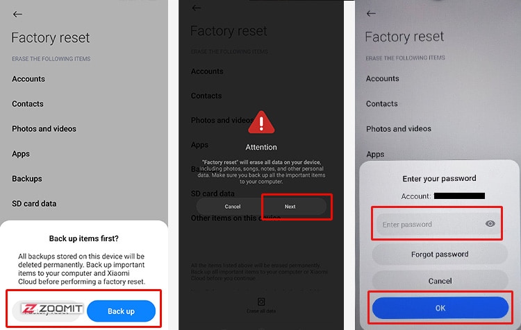 The second step is to factory reset Xiaomi from the settings menu