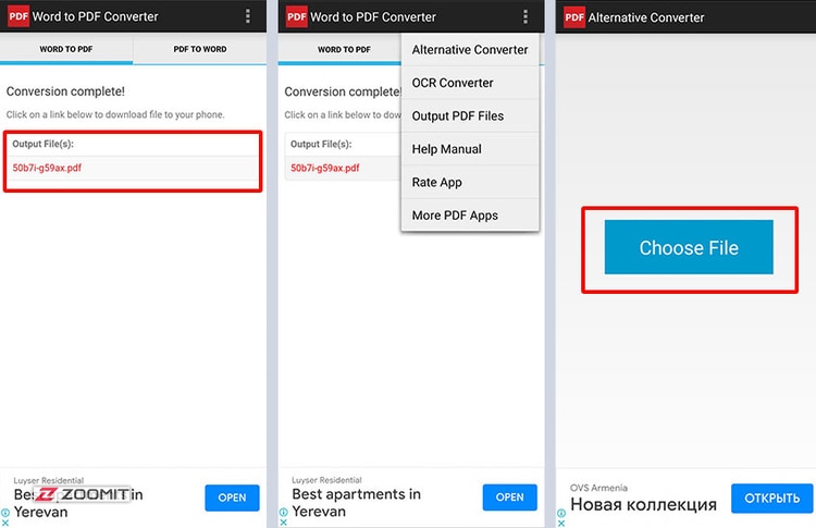 The second step of converting Word file to PDF on Android with Word to PDF Converter