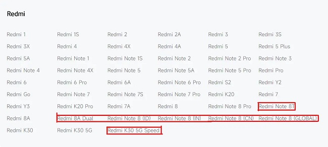 List of Xiaomi phones that do not receive updates