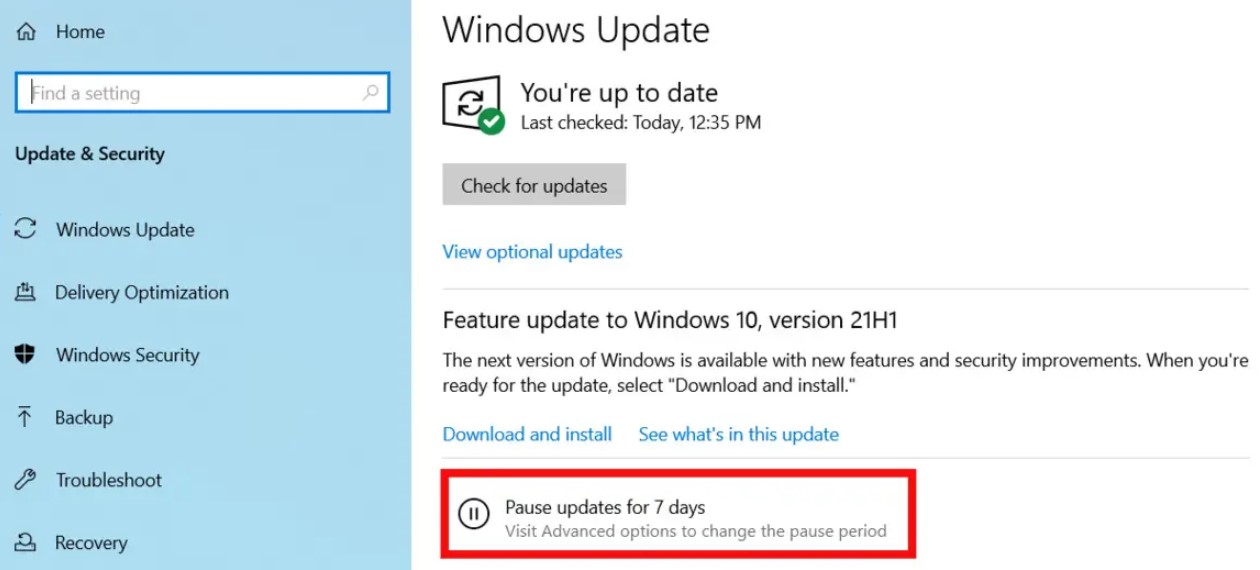 Complete deactivation of Windows 10 update