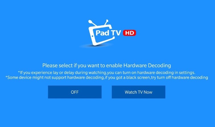 PadTV HD program to receive TV channels without the need for the Internet