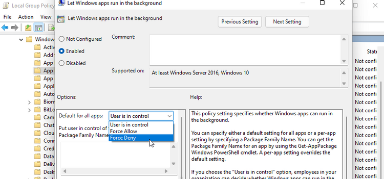 Disabling background programs by group policy