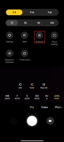 gridlines settings in xiaomi phone camera
