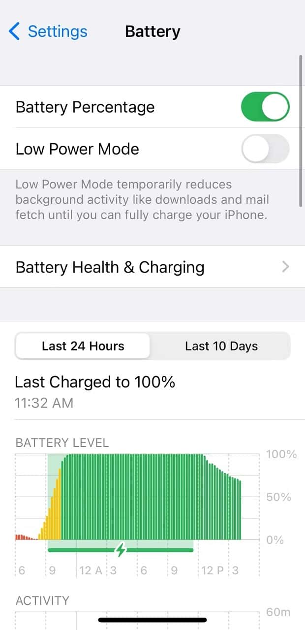 iPhone battery settings