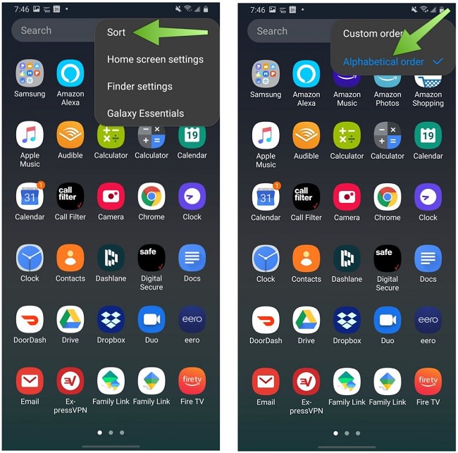 Sort the application menu in Samsung phone alphabetically