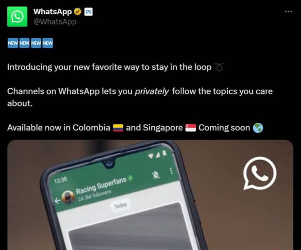 WhatsApp tweet to introduce the ability to create a channel