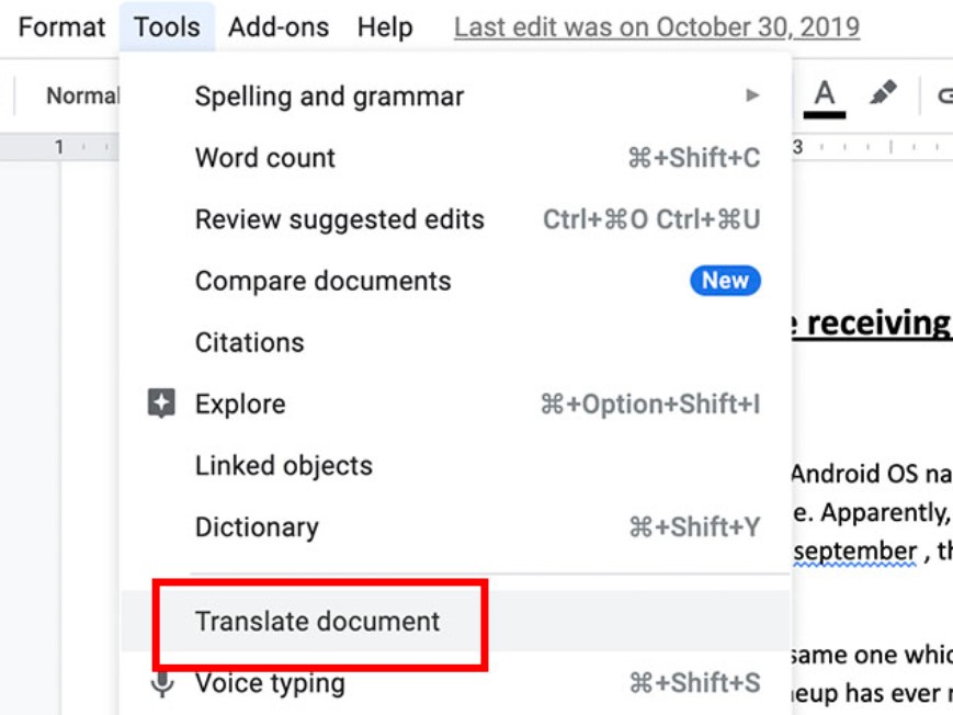 Translate documents in Google Drive with one click