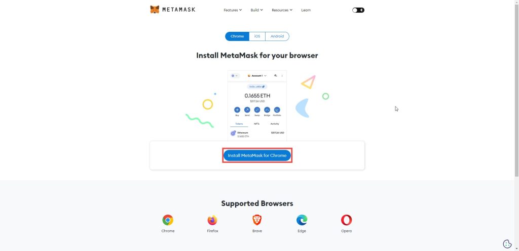 Add Metamask to the browser extension