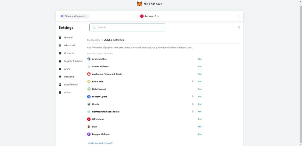 Add other networks to Metamask