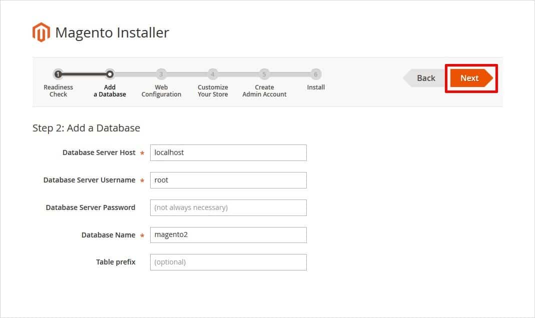 Enter information related to the database