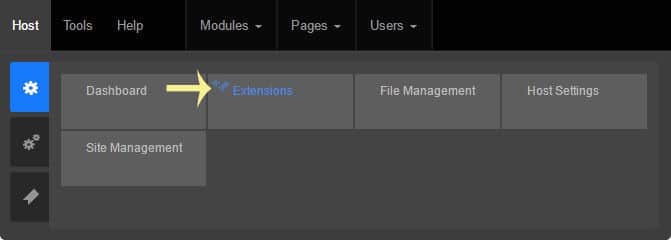 Extensions section in the DNN management menu